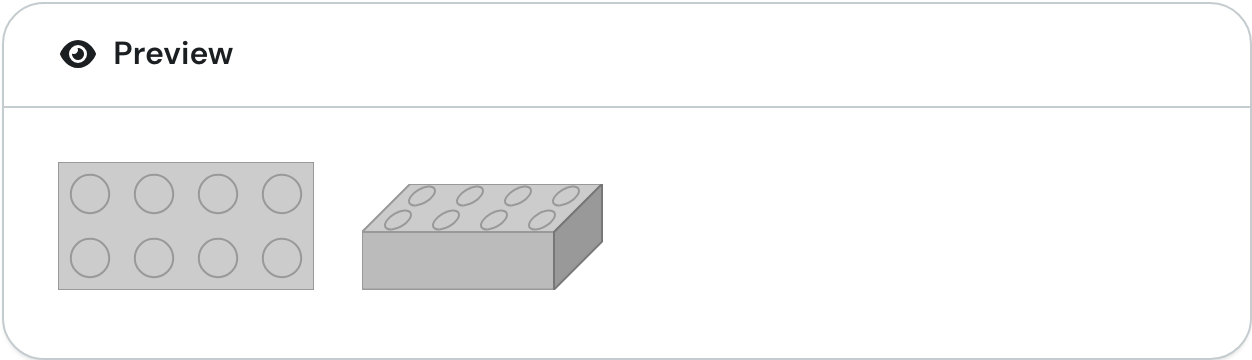 The preview shows a brick with 4 × 2 studs from above and at an angle