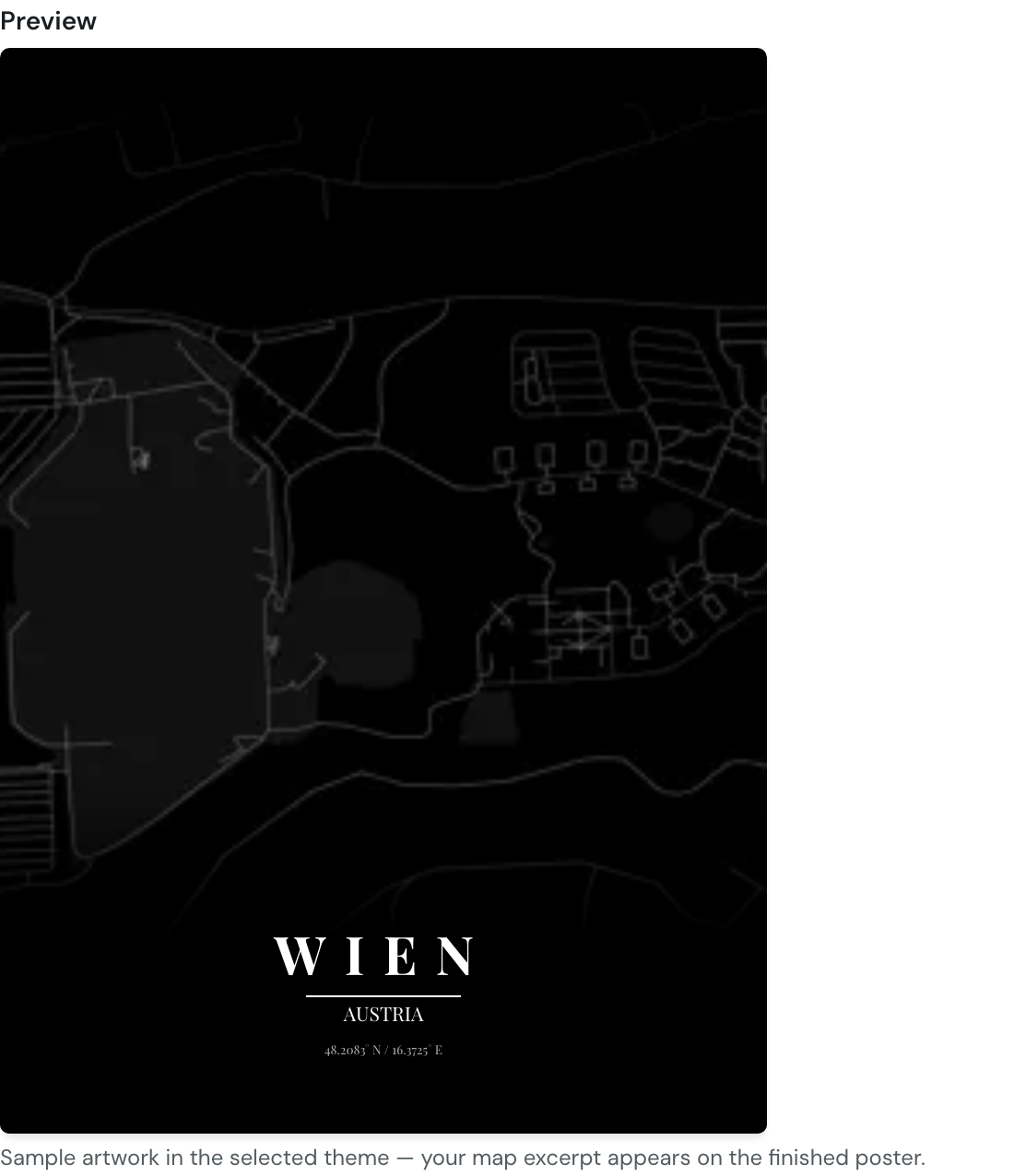 Preview in the noir theme with the title WIEN and the subtitle AUSTRIA in Playfair Display