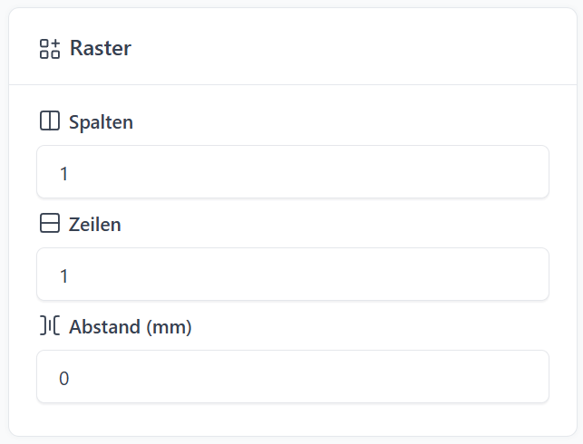 Screenshot: Raster-Einstellungen mit mehreren Feldern