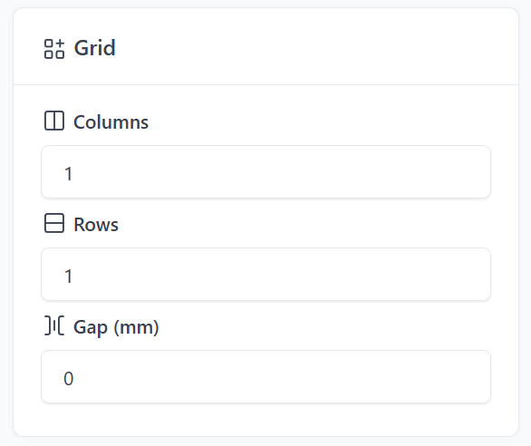 Screenshot: Grid settings with multiple fields