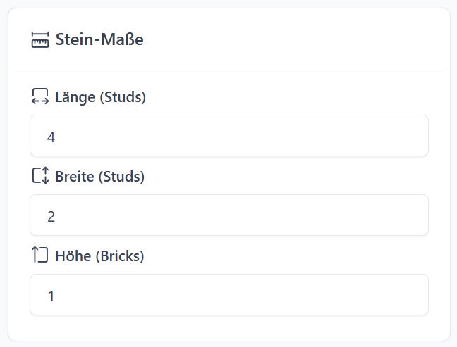 Screenshot: Eingabefelder Länge/Breite/Höhe