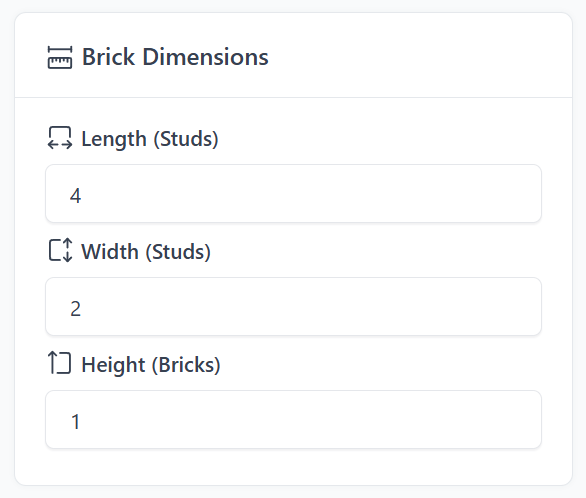 Screenshot: Length/Width/Height input fields